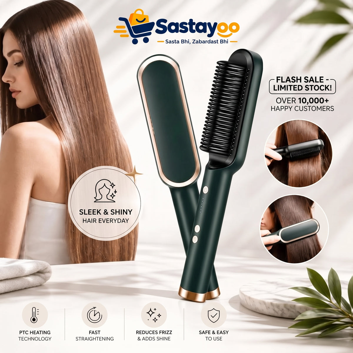 💇♀️ 2-in-1 Hair Straightening & Curling Brush | ✨ Electric 2‑in‑1 Straightener & Curler